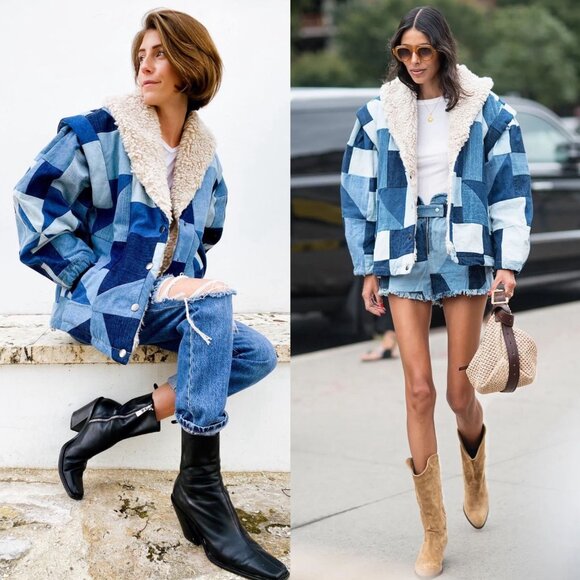 Sea New York Jackets & Blazers - NWT Sea Newyork Diego Patchwork Denim Faux Shearling Coat Size XS